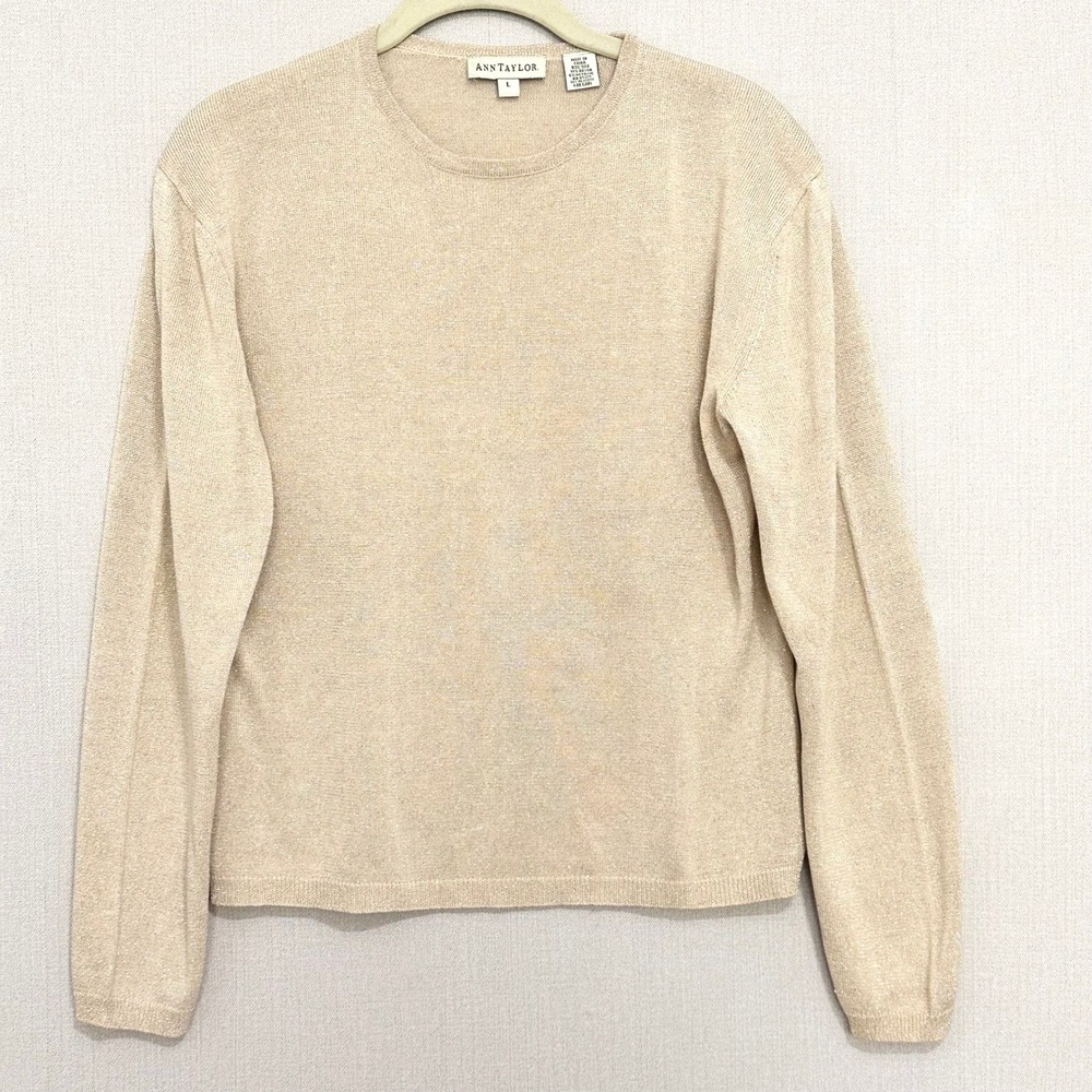 Vintage Ann Taylor Silk Blend Gold Shimmer Crew Neck Sweater Large